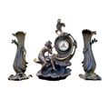 A de Raudery Reloj de Mesa y Floreros de Antimonio  Art Nouveau